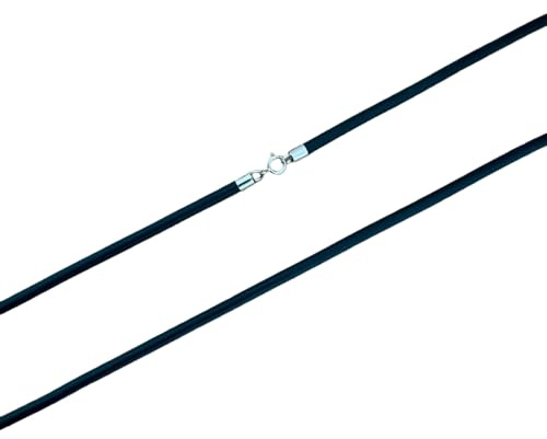 Minoplata Collier ras du cou en caoutchouc noir et fermoir en argent sterling 40 cm de long et 3 mm Un collier unisexe idéal pour combiner avec des pendentifs