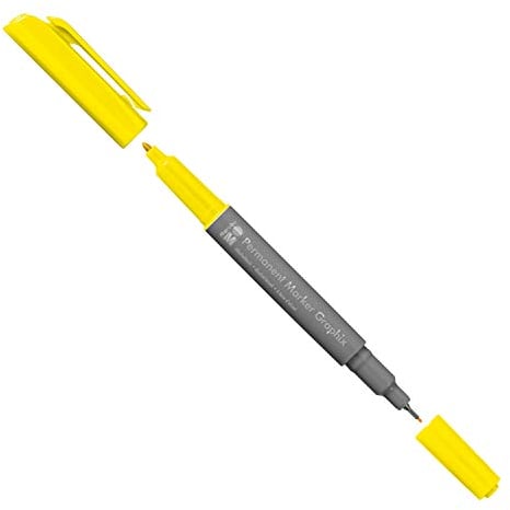 Marabu 01470003019 - Permanent Marker Graphix in Gelb, mit Doppelspitze 1-2 mm und 0,5 mm, brillante Farben, schnelltrocknende, alkoholbasierte Tinte, geruchsarm und wasserfest