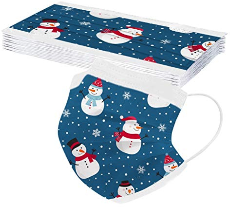 Lulupi 10 Stück Erwachsene Weihnachten Mundschutz Multifunktionstuch Lustig Einweg Weihnachtsmaske Atmungsaktiv Weihnachtsmotiv Mund-Nasenschutz Schneeflocke Schneemann Motiv Maske Tücher Halstuch