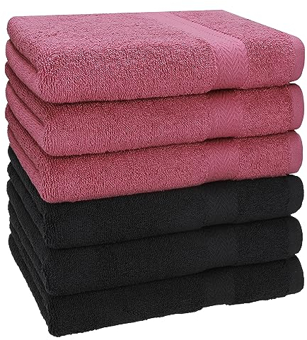 Betz Handtuch 6er Pack Handtücher Set Premium Größe 50x100 cm 100% Baumwolle - gut trocknend, Gute Qualität - ideal für Sport, Strand, Reisen Farbe Beere/Graphit
