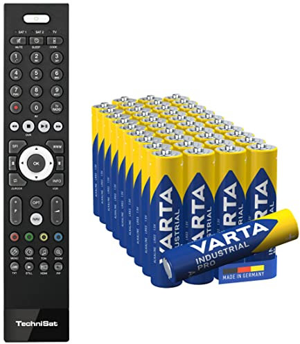 Technisat TechniControl Fernbedienung (passend zu Allen Digitalreceivern und TV-Geräten von TechniSat) schwarz & VARTA Industrial Batterie AAA Micro Alkaline Batterien LR03-40er Pack