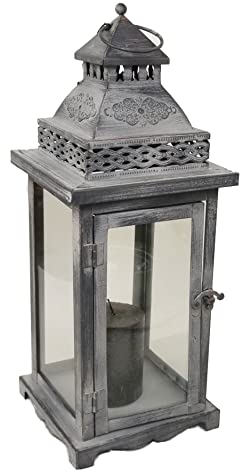 Laterne grau 37cm groß Metalllaterne Glas Metall Weihnachten Ornament Vintage