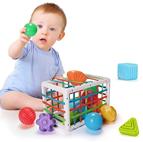 LZDMY Baby Toys 6 to 12 Months, Babies Sensory Sorting Toy Activity Cube | Montessori Toys for 1 Years Old, Baby Shape Sorter Educational Toys 12 PCS, Girls Boys 1st Birthday Easter Gifts
