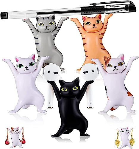 MEISO 5 Stücke Tanzende Katzen Und Stifthalter, Schreibtisch Füllhalterständer, Mini Cat Figure Für Desktop Oder Bücherregal Dekorationen