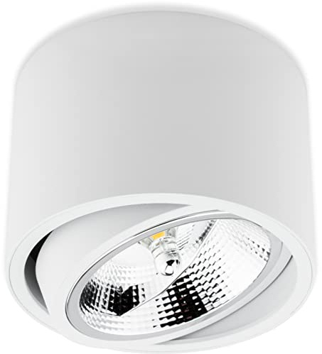 Lumiled Aufbauspot GU10 Weiß Fassung ES111 schwenkbar 15° Ø140 mm 230V | Aufbauleuchte aus Aluminium, Aufbaustrahler, Deckenspot, Deckenlampe Spot, Aufputz Downlight flach rund in matt H: 100mm