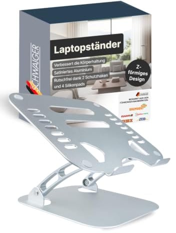 SCHWAIGER LPS1720 513 Laptopständer Computerhalter Notebookständer Laptop-Halter Aluminium belüftet verstellbar ergonomisch höhenverstellbar klappbar Z-förmig Silber