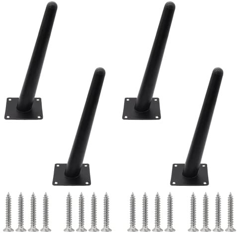 Cjueiom Lot de 4 pieds obliques de meubles noirs de 20 cm, pieds de canapé du milieu du siècle, pieds de table basse, pieds de chaise coniques en métal pour placard, ottomane (CJ153)