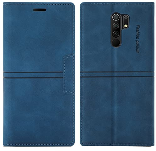OKZone Kompatibel mit Xiaomi Redmi 9 Hülle, Handyhülle Wallet PU Leder Kartenfach Magnet Klappbar Schutzhülle Xiaomi Redmi 9 Handy Hüllen Flip Handytasche Case Cover Stoßfest Klapphülle (Blau)