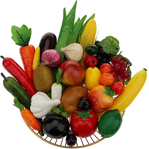 Woration 30Stück Plastik Künstlich Obst Gefälschte Gemüse Simulation Schaumstoff Mini Früchte Satz Lebensecht Lebensmittel Modell Tisch Dekoration Haus Fotoshooting Festspiele