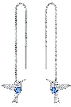 AOBOCO Kolibri Einfädler Ohrring für Damen 925 Sterling Silber Elegante Zirkon Quastenohrringe Lang Kettige Kolibrihr ohrringe