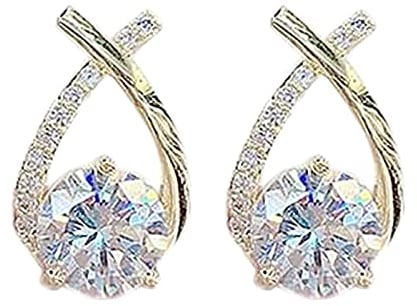 RWRAPS Earrings for Women, Red Clip on Earrings this 925 silver Pin Micro-Inlaid Zircon Personality Cross Stud Super Sparkling Zircon Earrings For Womens Fork Earrings