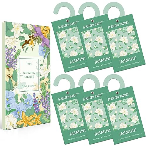 Scent-Hi Duftsäckchen aus Jasmine Duft Duftsäckchen für Schubladen, Schränke, Zimmer, Kleiderschrank, AutosSchränke mit Haken 6 Beutel