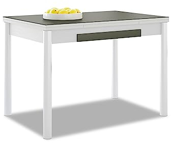 ASTIMESA Ausziehbarer Küchentisch, weißes Gestell, graphitfarben, ideal für kleine Räume, 90 x 50 cm, ausziehbar 140 x 50 cm