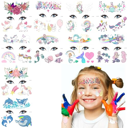 10 Sheets Temporary Tattoos Animal Face Sticker Kids Tattoos,Einhorn Tattoos Set,Temporäre Tattoos für Kinder,waterproof Temporary Tattoos,Tätowierung Wasserdicht Kindertattoos Aufkleber (A)