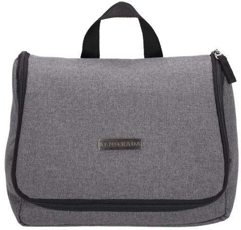 Kenorada Kulturbeutel SoftLITE | Kulturtasche mit praktischer Innenaufteilung | herausnehmbarer Spiegel | versteckbarer Aufhängehaken (grau Melange anthrazit, Kulturbeutel)