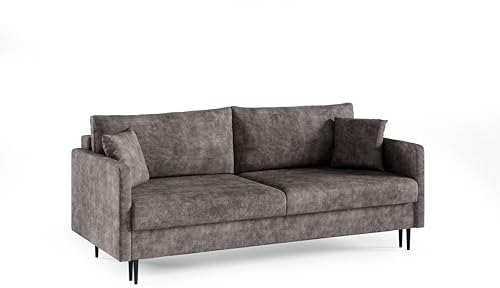 LIKMA 3 Sitzer Sofa Mara 209 cm mit Schlaffunktion und Bettzeugbehälter, Schlafsofa mit Bettkasten, Moderne Couch, Sofagarnituren, Bettsofa Farbe: Braun, Stoff: Columbia 8