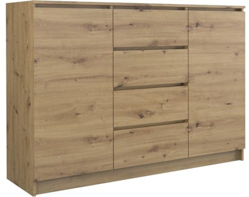 Artisan Eiche Kommode Lugo 2 Schubladen 4 Schränke 120 cm rustikal Bauernstil Holz dekorativ Möbel Massivholz Holzoptik Schrank Echtholz Einrichtung Schubfächer Holzmaserung Stauraum Handarbeit massiv
