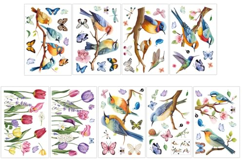 Fensteraufkleber, Frühlingsblumen, Vogel, doppelseitig, für Frühlingsschulen, Heimbüros, Partyzubehör, Fensteraufkleber