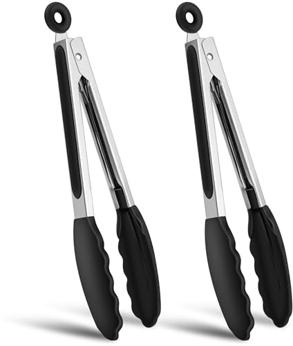 2PCS Grillzange Edelstahl 26CM Küchenzange, Zange Küche mit Arretierung, Kochzange mit Hitzebeständigem Silikongriff und Silikonspitze für Den Grill und Die Küche