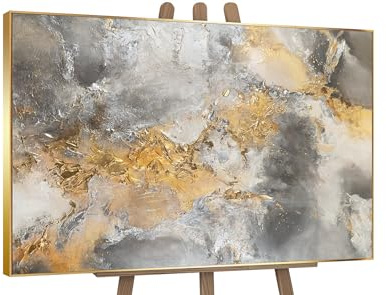 YS-Art Luxus Abstrakt Acrylbild Harmonie aus Gold und Silber handgemalt