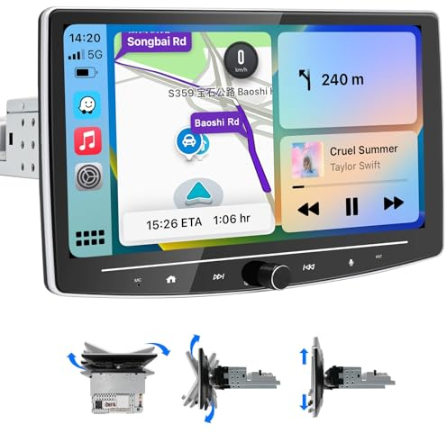 Android Autoradio 1Din mit Bildschirm, 2G+32G Android Auto Radio Wireless Apple CarPlay, 10,1 Zoll Touchscreen Autoradio Bluetooth Car-Play Display Navi WiFi GPS AM/FM/RDS GooglePlay