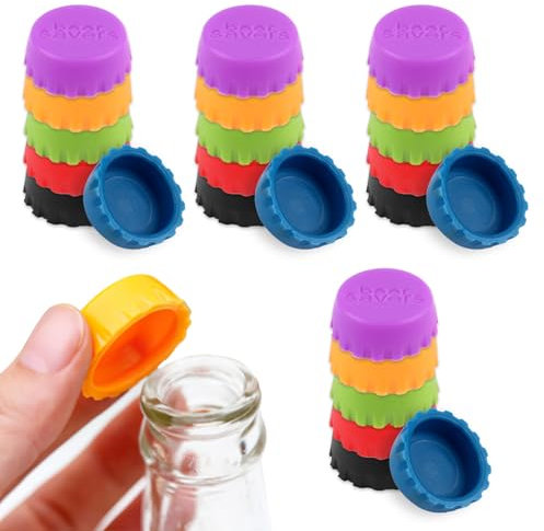 Tikplus Flaschenstopper, 24 Stück, 6 Farben, Silikon, Kronkorken, für Bierflaschen, Glasflaschen, Saftflaschen, wiederverwendbar, staub- und insektengeschützt, für zu Hause, Camping, Bars, Partys