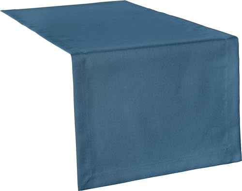 Erwin Müller Tischwäsche, Tischläufer Uni, Madrid Jeansblau Größe 50x150 cm - angenehme, weich fließende Qualität, mit hochwirksamer Fleckschutzausrüstung, bügelleicht