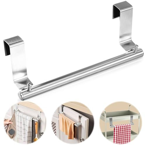 Portasciugamani da cucina – Portasciugamani da appendere senza forare, in acciaio inox, porta da appendere con 2 ganci per cucina e bagno cassetti