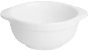 nisbets limited Olympia Whiteware Eared Bowls 250ml 6 Pack -Porcelain Dish Set Soup, Breakfast, Salad, Pasta Bowls, Microwave Safe HP853 | Microwave safe design ensures fast warming, with stackable, eared handles for safe transport and tidy storage.