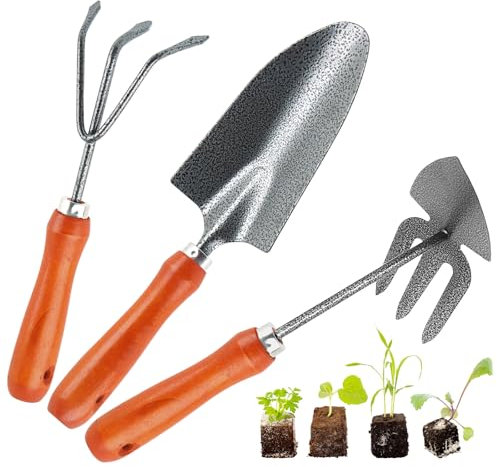XIMEY Mini Herramientas de Jardín, 3 Piezas Herramientas de Mano de Jardinería con Mini Rastrillos y 2 Mini Palas, Negro Herramientas Jardineria para Plantar Flores, Trasplantar, Aflojar el Suelo