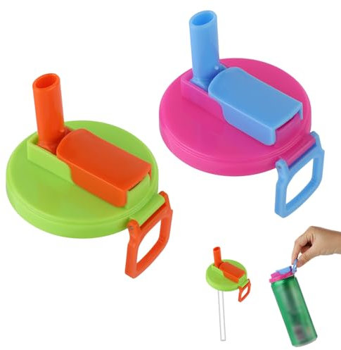 2pcs Soda Can Lids with Straws, Soda Can Covers for Fizzy Drinks, Reusable Soda Can Covers Soda Can Cap with Straw Fits Standard Canned Soda Beverage Juice Seltzer(Colour Mixture)