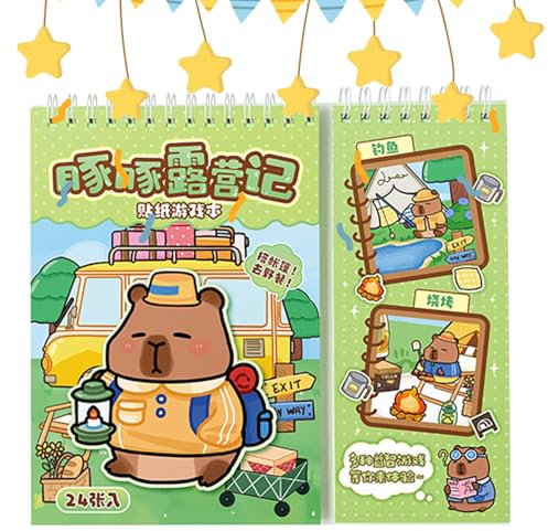 Misaakoeq Niedliche Capybara-Scrapbook-Aufkleber, Scrapbook-Aufkleber ästhetisch, Capybara Aufkleber Ästhetische Aufkleber, Scrapbooking-Aufkleber mit Cartoon-Szene, niedliche Tieraufkleber mit