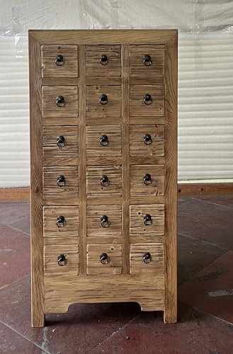 Antike Apothekerschrank Apothekerkommode Aktenschrank Büroschrank Apotheke Schrank Sideboard Kommode Kommodenschrank Sideboardschrank mit 18 Schubladen Breite58xHöhe118cm Farbe: Natur