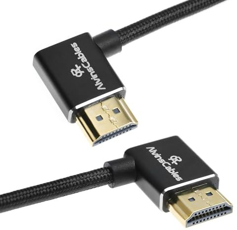 Alvin's Cables Cable HDMI 2.1 8K@60Hz 4K@120Hz de alta velocidad para monitor Atomos Ninja, cable en espiral trenzado en ángulo de izquierda a derecha para Sony FS5, Canon C300 C500, cámara Nikon Z9,