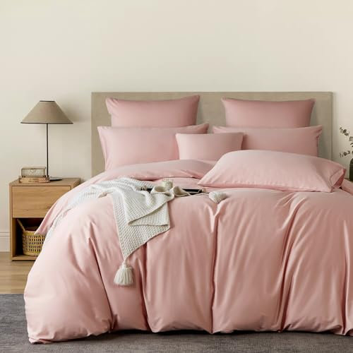 YASMENG Parure de lit en satin de coton Mako 200 x 220 cm - Rose - 100 % coton satiné brillant - Deluxe - Housse de couette douce et soyeuse - 3 pièces - Avec fermeture éclair et 2 taies d'oreiller de