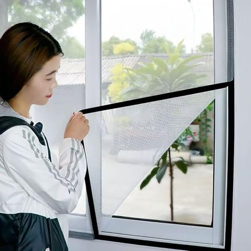115x155cm Fliegengitter Fenster, Insektenschutz ohne Bohren, Moskitonetz Mückennetz zum Einhängen, auf Maß zugeschnitten oder komplett aufgebaut