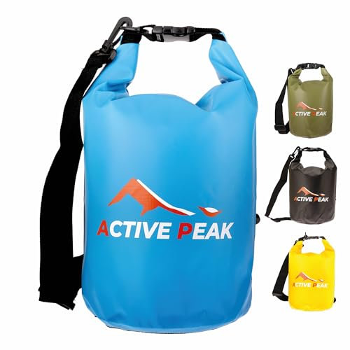Active Peak® Dry Bag wasserdicht Rolltop Packsack 2 L–20 L mit Schultergurt & Handyhülle, Schwimmfähige Outdoor Tasche für Kajak, Boot, Strand, SUP, Wandern, Camping (Himmelblau, 10 Liter)