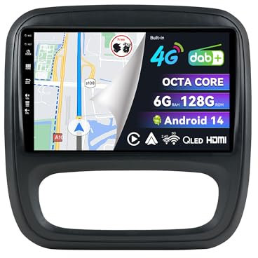 BXLIYER - [Eingebaut 4G DAB] - 6G+128G - Android 14 Autoradio für Renault trafic 3 / Opel Vivaro B (2014-2021) Radio GPS Navigation - CarPlay Android Auto - Kamera + MIC IPS 9 Zoll 2 Din - SWC 360-CAM