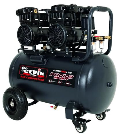 CEVIK PRO - CA-PRO103SILENT - Compressore Aria Silenzioso - 68 dB - 100L - 3HP - Max 9 Bar - 390 l/min - Senza Olio - Doppia Uscita - Compatto e Portatile - Compressore Pittura e Aria Compressa