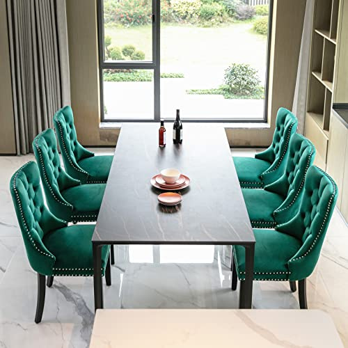 FINTHOMING Esszimmerstühle 6er Set, Küchenstühle 6er Set, Tufted Hoher Rücken Stühle, Samt Weich Gepolstert Essstuhl mit Holzbeinen, Nieten Dekoration, Belastbarkeit 130kg