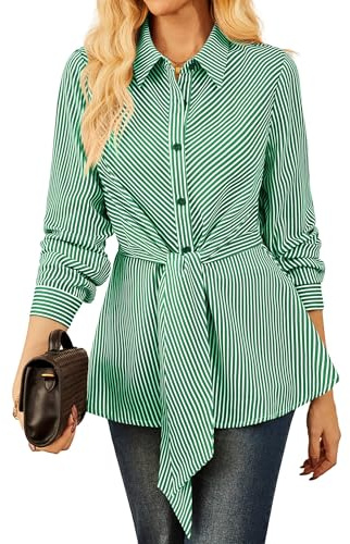 GRACE KARIN Ladies Button Down Work Shirt Long Sleeve Peplum Top Longline Tunic Loose Fit Collar Casual Business Blouse Green XXL