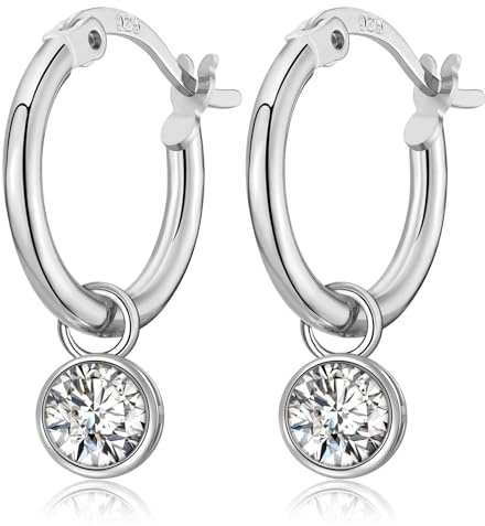 CERSLIMO Ohrringe Creolen Silber 925 12mm mit kleiner Tropfen/Dreieckiger Blumen/Runde/Rechteckige Zirkonia Anhänger