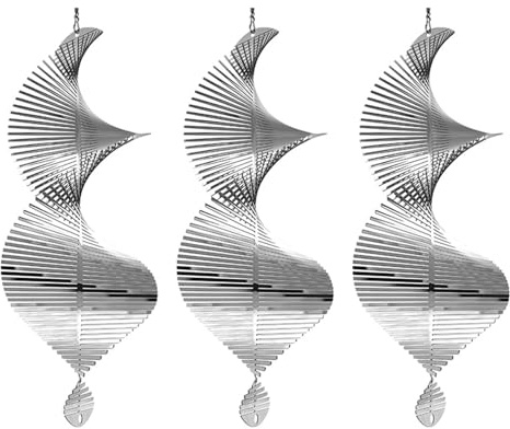Yoeruers 3X Wind Spinners 3D Hanging Wind Spinner Stainless Steel Metal Sculptures Decorations, Heliciform Wind Sculptures
