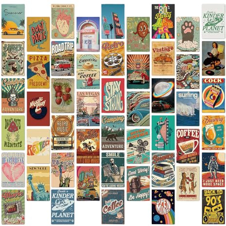 XFSRG 50 Pezzi Cartoline Vintage Carte Di Strada Dei Cartoni Animati Cartoline Retrò Wall Kit Estetici Decorazione Artistica da Parete per Scrapbook DIY Diari Idea Regalo (Set 2)