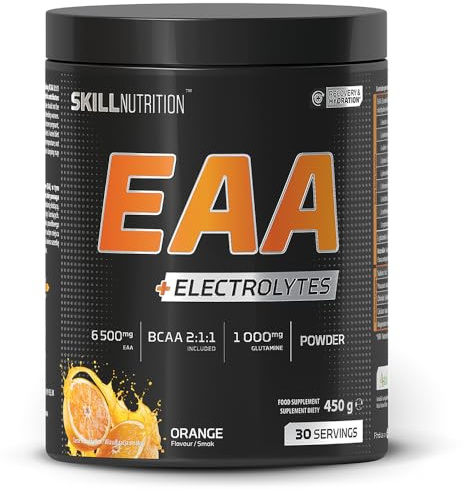 SKILL Nutrition EAA + Elektrolyte Orange 450 g | 6,5 g EAA pro Portion | BCAA 2:1:1, 1000 mg L-Glutamin, Elektrolyte & AstraGin® | Pulver