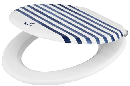 GoodHome Abattant WC Pilica blanc et bleu en MDF frein de chute motif ancre