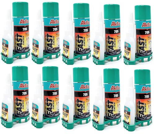 Lot de 10 tubes de colle instantanée pour bois (colle instantanée 50 g + activateur 200 ml)