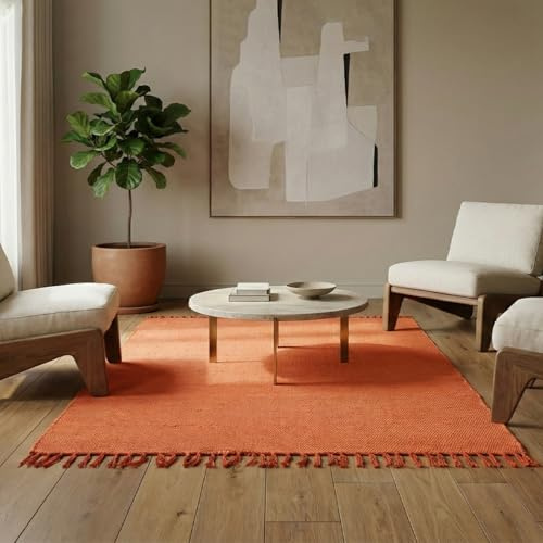 Elegant Floors® Chindi Teppich ORANGE 90x160 cm handgewebt aus Baumwolle – nachhaltiger Flachgewebe Läufer, wendbar und pflegeleicht