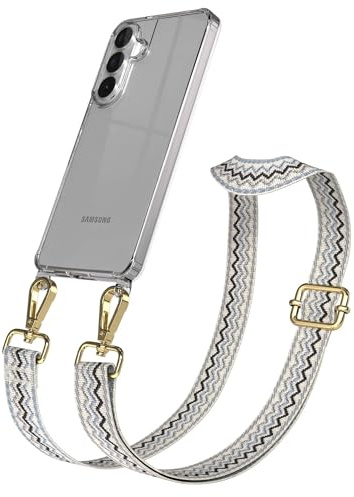 EAZY CASE Handykette - Verstellbares Taschenband kompatibel mit Galaxy S26 Plus, Schulterriemen, Handykordel mit Silikon Hülle, Umhängetasche, Beige Blau Gold