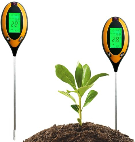 HUIKUANGEU pH Messgerät Erde,4 in 1 Bodenmessgerät,Boden Feuchtigkeitsmesser für Pflanzen,Boden PH-Messer,Boden-Feuchtigkeitsmessgerät,Bodentest Messgerät,für Garten,Pflanzen, Rasen und Gemüsegarten